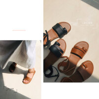 Sandal Nữ quai ngang đôi xỏ ngón Làniee  2 màu đen, nâu dây gài cổ chân ĐẾ TPR NÂU SÁNG - LNX01