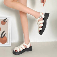 Sandal nữ rọ mõm ulzzang da bóng khoá cài đế dày cao 5cm