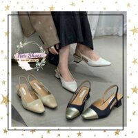 Sandal nữ Slingback hở gót hottrend mũi vuông - Dép quai hậu Giày cao gót nữ đế vuông hở gót