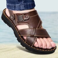 Sandal Quai Chéo Nam Da Bò Đế Khâu, Dép Quai Hậu (2 mầu)