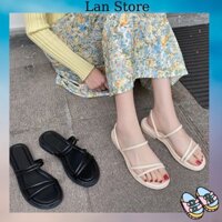 Sandal quai ngang nữ đi học đế bệt đẹp da mềm đế dẻo đi 2 kiểu 2 màu Trắng + Đen siêu xinh - SD52