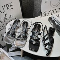 Sandal rọ mũi vuông 3 khoá đá tròn gót vuông cao  5 cm - Giày Lily