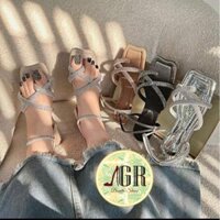 Sandal xỏ đính đá hh dây khóa kéo mũi táo siêu xinh - Giày Lily