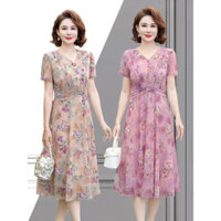 {sẵn)Đầm trung niên, váy trung tuổi dự tiệc hoạ tiết 2023