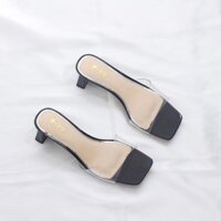 SANG CHẢNH Guốc Cao Gót 4cm Quai Trong Mica Màu Đen Pixie X453 . . RẺ ĐẸP . new mùa thu NEW H2