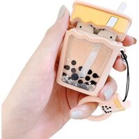 Sáng Tạo 3D Quickstand Di Chuyển Bling Ngọc Trai Lấp Lánh Trà Sữa Cốc Airpods Hộp Đựng Sữa Dễ Thương Đồ Uống Silicon Mềm Bảo Vệ Tai Nghe Không Dây Charg