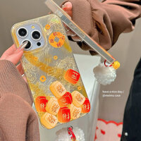 Sáng Tạo Fortune Mahjong Tinfoil Họa Tiết Hai Lớp Mặt Dây Chuyền Ốp Lưng Điện Thoại Thích Hợp Cho iphone16 15 14 pro max 13 12 11 Vỏ Bảo Vệ