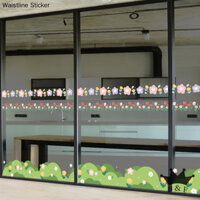 Sáng Tạo Hoạt Hình Eo Kính Miếng Dán Lớp Đào Tạo Cửa Hàng Trường Học Trang Trí Cửa Sổ Chống Va Chạm Tĩnh Điện Cửa Sổ Lưới Tản Nhiệt Miếng Dán