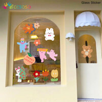 Sáng Tạo Hoạt Hình Minh Họa Trang Trí Miếng Dán Trà Sữa Cà Phê Quần Áo Cửa Sổ Miếng Dán Cửa Kính Bố Trí Cửa Dán Tĩnh Điện