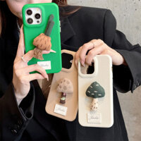 Sang Trọng Bao Gồm Tất Cả Các Nút Kim Loại Da Ốp Lưng Điện Thoại iPhone 16 14pro 15pro Max 14 15 13 Pro 12 16 Pro Max Dễ Thương 3D Nấm Trang Trí Ống Kính Bảo Vệ Vỏ Cứng