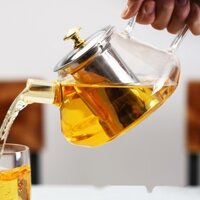[Sang Trọng] Bình Trà Thủy Tinh Cao Cấp, Lõi và Nắp Inox, Kiểu Dáng Hiện Đại, Sang Trọng, thể tích 1000ML