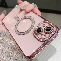 Sang Trọng Bling Bling Gradient Kim Cương Bảo Vệ Ống Kính Ốp Lưng Điện Thoại Cho iPhone 15 11 12 13 14 Pro Max Plus Lấp Lánh Từ Tính Sạc Không Dây Trong Suốt