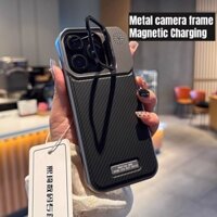 Sang Trọng Edgeless TPU Sợi Carbon Kim Loại Khung Máy Ảnh Giá Đỡ Ốp lưng Cho iPhone 14 15 16 Plus 12 13 Pro Max 11 Sạc Từ Tính Không Dây Tương Thích Ốp lưng Đi Kèm