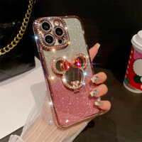 Sang Trọng Flash Kim Cương 360 Xoay Gương Đứng Ốp Lưng Điện Thoại iPhone 16 11 12 13 14 15 Pro Max 16 plus Ống Kính Bảo Vệ Camera Vỏ Chống Sốc TPU Vỏ Mềm Vỏ Bảo Vệ Điện Thoại