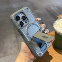 Sang Trọng Gấp Giá Đỡ Giáp Từ Tính Ốp Lưng Điện Thoại iPhone 16 15 14 13 12 11 Pro Max Plus Va Chạm Màu Chống Sốc Bao