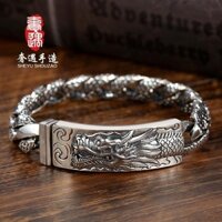 Sang Trọng Gặp Handmade S925 Sterling Bạc Vòng Tay Nam Độc Đoán Vòi Họa Tiết Rồng Vòng Tay Thời Trang Retro Thời Trang Phong Cách Trung Hoa Hip Hop Punk