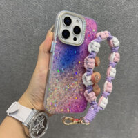 Sang Trọng Handmade Ngọc Trai Dệt Dây Bling Trong Suốt Ốp Lưng Điện Thoại Tương Thích Cho iPhone 16 Plus 15 14 13 12 11 Pro Max Gradient Cover