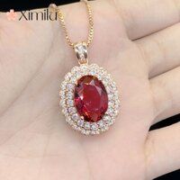 Sang Trọng Hình Bầu Dục Thật Ruby Mặt Dây Chuyền Nữ Hồng Vàng Xương Đòn Dây Chuyền