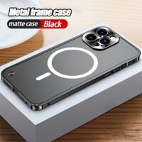 Sang Trọng Khung Kim Loại Chất Lượng Cao Bảo Vệ Ống Kính Thép Nhôm Ốp lưng iPhone 16 15 14 11 12 13 Pro Max Vỏ Từ Tính Mờ Ốp Lưng iPhone 16 Pro Max