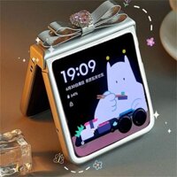 Sang Trọng Kim Cương Giả Trái Tim Tình Yêu Nơ Sliver Ốp lưng Motorola Razr50 Razr 50 Ultra 50ultra Ốp Lưng Chống Sốc