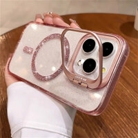 Sang Trọng Lấp Lánh Đầy Sao Flip Lens Bracket Bling Ốp Lưng Điện Thoại IPhone 11 12 13 14 15 Pro Max Vỏ Trong Suốt Chống Sốc