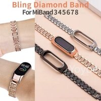 Sang Trọng Lấp Lánh Kim Cương Cho Xiaomi Mi Band 12mm 7 6 5 Dây Đeo Kim Loại Thời Trang Dây Chuyền Vòng Tay Cho Miband 4 3 Thép Không Gỉ Thay Thế Dây Đeo Tay Correa