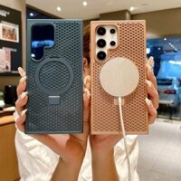 Sang Trọng Lỗ Rỗng Tản Nhiệt Từ Giá Đỡ Ốp lưng Samsung Galaxy S24 S23 S22 Ultra Plus S23 FE Matte Sạc Không Dây Chống Sốc Ốp Lưng Cứng