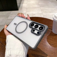 Sang trọng Matte Magnetic không dây sạc mờ trường hợp điện thoại cho Samsung S25 Ultra Plus S24 Ultra cộng với kim loại Cmaera bảo vệ chống sốc cứng Bìa