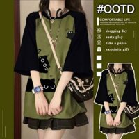 Sang Trọng Màu Sắc Tương Phản Raglan Tay Áo Thun Nữ Cặp Đôi Cao Cấp Mỹ Hip Hop Tay Ngắn Rời Độc Đáo Top Hợp Thời Trang
