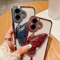Sang Trọng Quicksand Bướm Mạ Lấp Lánh Kim Cương Giả Ốp Lưng Điện Thoại Tương Thích Cho iPhone 16 15 11 12 13 14 Pro Max Mềm Trong Suốt