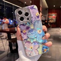 Sang Trọng Retro Lấp Lánh Tranh Sơn Dầu Hoa Ốp Lưng Điện Thoại IPhone 16 Pro Max 11 12 13 14 15 Pro Max Vỏ Ống Kính Kim Cương Chống Sốc