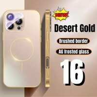 Sang Trọng Sa Mạc Mạ Vàng AG Từ Kính Cường Lực Ốp lưng iPhone 16 Pro Max 11 12 13 14 15 Pro Max 15 Plus Ốp Lưng Chống Sốc Điện Thoại Ốp Lưng Bảo Vệ Ống Kính Máy Ảnh
