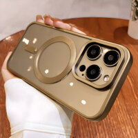 Sang Trọng Sa Mạc Titan Vàng Mờ Mạ Từ Tính Ốp lưng iPhone 16 11 12 13 14 15 Pro Max 16 Plus Matte Sạc Mềm Vỏ Trong Suốt Chống Sốc Ốp Lưng