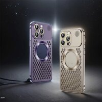 Sang Trọng Tản Nhiệt Lưới Kim Loại Hương Thơm Hợp Kim Nhôm Từ Tính Ốp Lưng Điện Thoại Cho iPhone 15 14 13 12 Pro Max Bảo Vệ Ống Kính Có Thể Tháo Rời Vỏ Cứng Rỗng