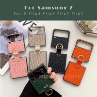 Sang Trọng Thương Hiệu Lớn Nhẫn Dành Cho Samsung Galaxy Z Flip 3 4 2 5 Gấp 5 4 3 2 fold5 fold4 Ốp Điện Thoại Full Cover Bao Da Có Thể Gập Lại Dập Nổi Điện Thoại Có Giá Đỡ Nhẫn