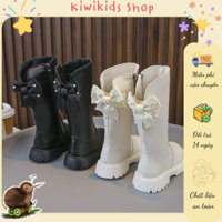 [SẴN]Giày Boot Nơ Ngọc Đính Sau Siêu Điệu Có Lót Lông Ấm Áp