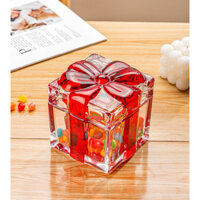 Sẵn🍫Hũ Thuỷ Tinh Pha Lê Hình Vuông Có Nắp Thắt Nơ Đựng Bánh Kẹo, Các Loại Hạt, Mứt Tết, Quà Tặng, Tân Gia