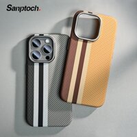 Sanptoch Cho Từ Tính Kết Cấu Sợi Carbon Ốp Lưng Điện Thoại iPhone 16 / 15 / 14 / 13 / 12 Pro Max Mờ Cổ Điển Sọc Chống Sốc Vỏ Bảo Vệ Mỏng Thân Thiện Với Da