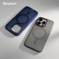 Sanptoch Cho Từ Tính Sang Trọng Ốp Lưng Điện Thoại iPhone 16 15 14 13 12 Pro Max Matte Trong Suốt Bìa Cứng Cho iPhone 15 Pro Max Cho Quân Đội Vỏ Bảo Vệ Chống Sốc