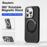 Sanptoch Luxury 360° Ốp Điện Thoại Đứng Xoay Được Cho iPhone 15 / 14 / 13 / 12 Pro Max Sợi Carbon Cho iPhone 15 Pro Max Giá Đỡ Vỏ Bảo Vệ Chống Sốc