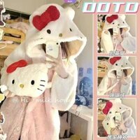 Sanrio Cute Kitty Cat Coral Fleece Bộ Đồ Ngủ Nữ Mùa Đông Ấm Áp Đệm Dày Dài Vừa Quần Áo Gia Đình [RAIN]