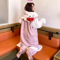 Sanrio Hello Kitty Cardigan Áo choàng Fuzzy Kawaii Anime Hoạt Hình Bé Gái Bộ Đồ Ngủ Mặc Áo Khoác Có Mũ Trùm Đầu Ponchos Cặp Đôi Quà Tặng