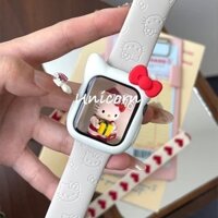 Sanrio Hello Kitty Dây Đeo + Ốp Lưng Cho Apple Watch Band 40mm 41mm 45mm 44mm 42mm 38mm 49mm Vòng Tay Khắc Silicon Cho lwatch 9 8 Ultra 7 SE 6 5 4 3 2