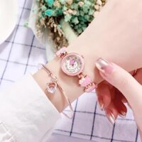 Sanrio Hello Kitty Đồng Hồ Hoạt Hình Dễ Thương Thép Không Gỉ Đồng Hồ Thạch Anh Dành Cho Nữ Sinh Viên Bạn Gái Nơ Ngọt Ngào Anime Phụ Kiện Quà Tặng