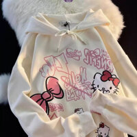 Sanrio Hello Kitty In Áo Len Dễ Thương Nữ Xuân Thu Phiên Bản Hàn Quốc Của Áo Khoác Oversize Mỏng Triều Lười Có Mũ Trùm Đầu [BL]
