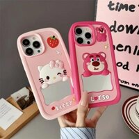Sanrio Hồng Hello Kitty Lotso Dâu Gấu Gương Ốp Lưng Điện Thoại iPhone 16 15 14 13 12 Pro Max Ốp Lưng Hoạt Hình Dễ Thương Bìa Mềm