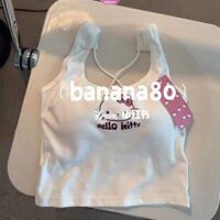 Sanrio Quần Áo Thời Trang Hello Kitty 2000 Top Có Miếng Lót Ngực Dễ Thương Top Bé Gái Mùa Hè Thoáng Mát Crop Top Trắng Gợi Cảm Suspender Cô Gái Quà Tặng