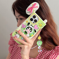 Sanrio Three Girls Flip Mirror Stand cho iPhone 16 Promax Ốp điện thoại Apple 15 / 14 / 13 / 12 / 11 có mặt dây chuyền