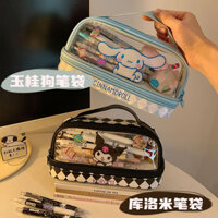 Sanrio Túi Đựng Bút / Mỹ Phẩm Mymelody Kuromi Cinnamoroll Nhiều Ngăn Sức Chứa Lớn Họa Tiết Sọc Caro Đơn Giản Thích Hợp Làm Quà Tặng Cho Học Sinh