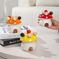 SẴN🍄🍄Set 6 Dĩa Ăn Hoa Quả Bằng INox 304 + Giỏ Đựng Hình Cây Nấm Bằng Gốm Sứ Dễ Thương, Quà Tặng